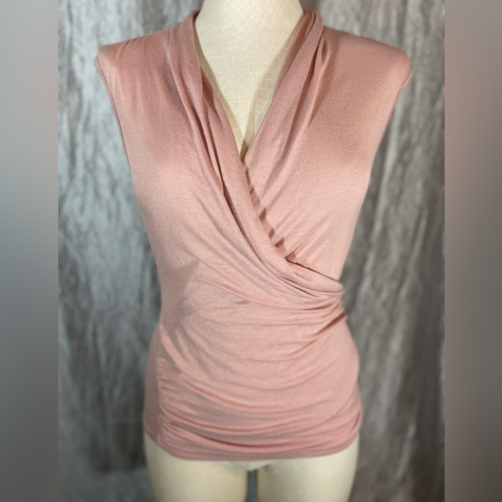 Poetry pink rayon & spandex fitted wrap shirt S